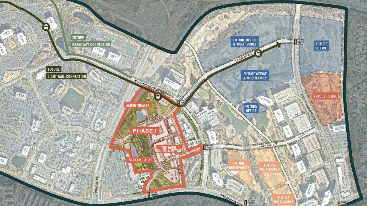 Aerial graphic of phases of Ballantyne Reimagined project
