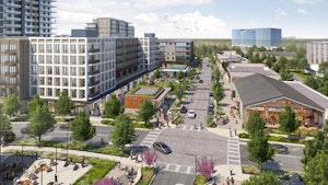 Aerial rendering of The Bowl at Ballantyne project depicting streets and buildings5
