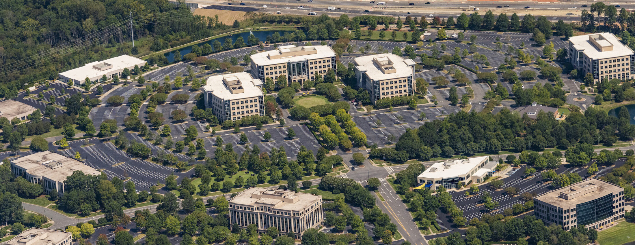 Aerial of Knotts Green and office buildings