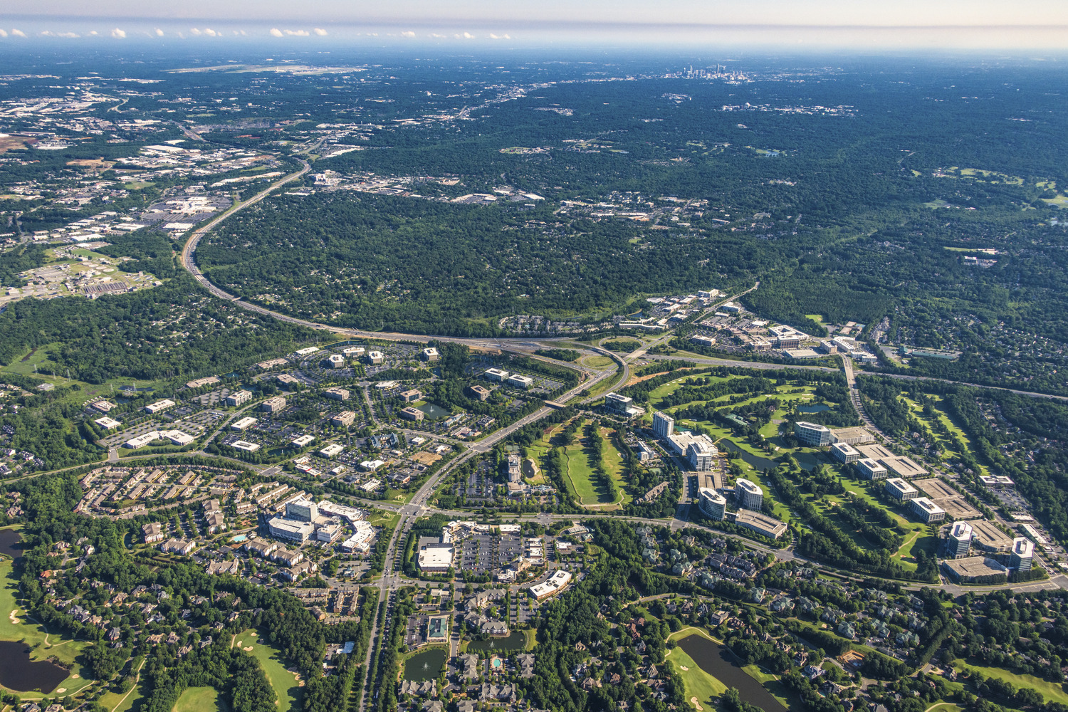 Aerial drone photo of Ballantyne Campus and South Charlotte area
