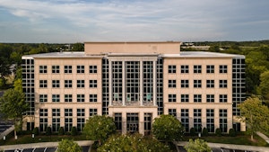 Drone of Crawford Building exterior on Ballantyne Campus3
