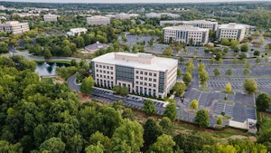 Drone view of area buildings and Crawford Building exterior on Ballantyne Campus1