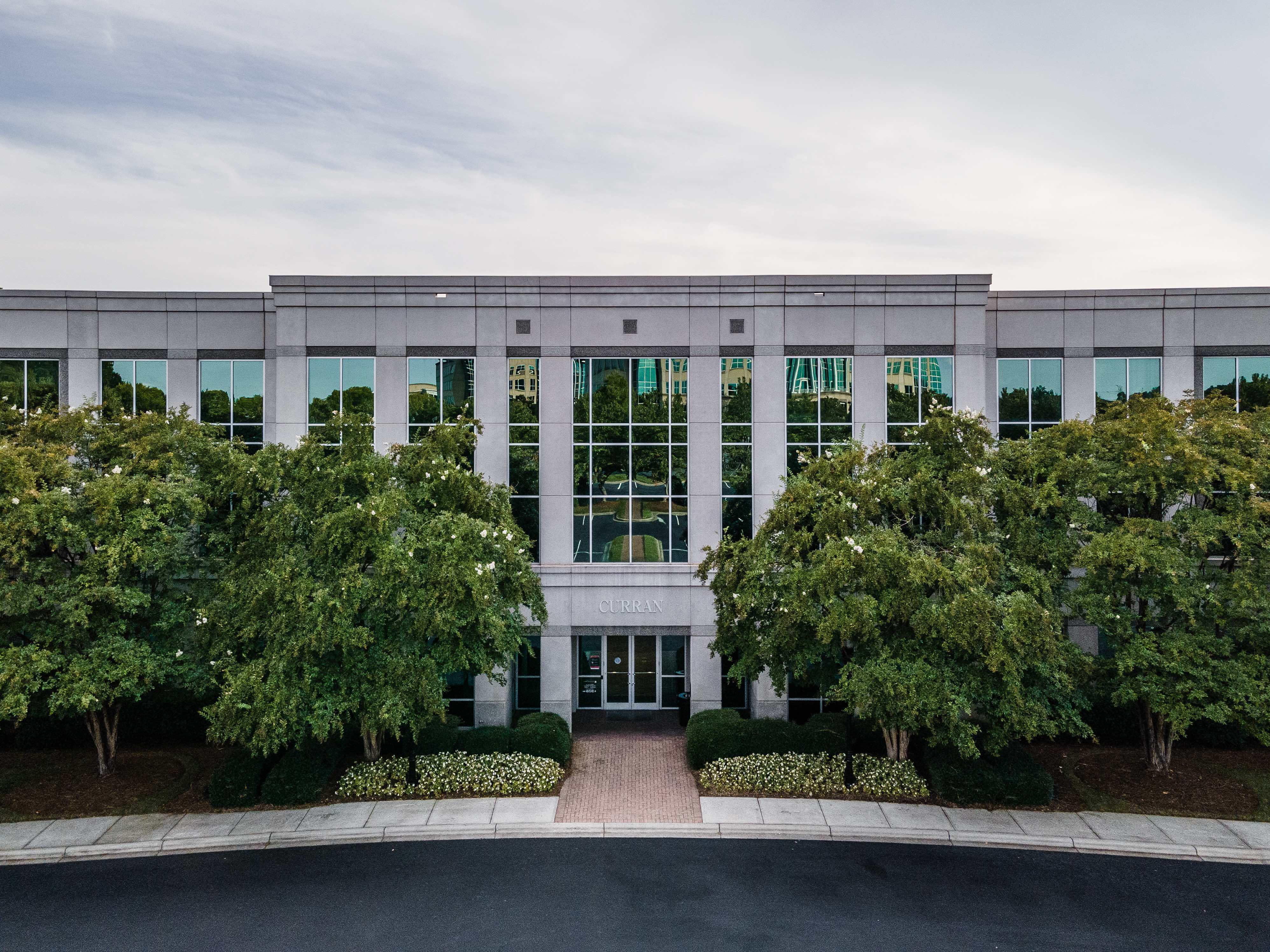 Drone view of Curran Building exterior on Ballantyne Campus1