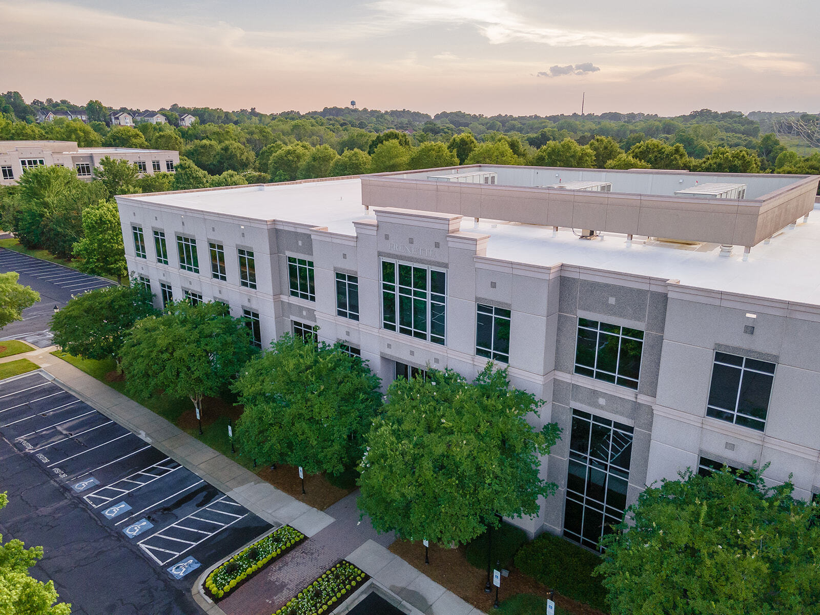 Drone of Frenette Building exterior on Ballantyne Campus1