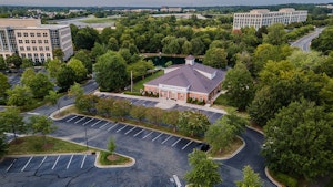 Aerial of parking lot and Goddard School Building exterior on Ballantyne Campus3