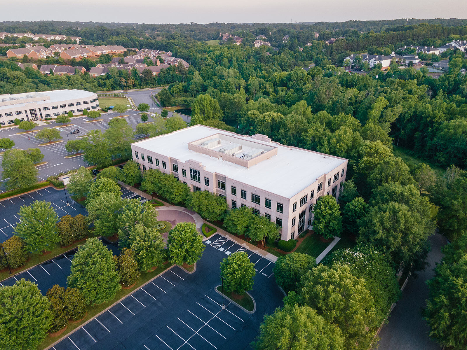 Aerial of Hall Building exterior on Ballantyne Campus2