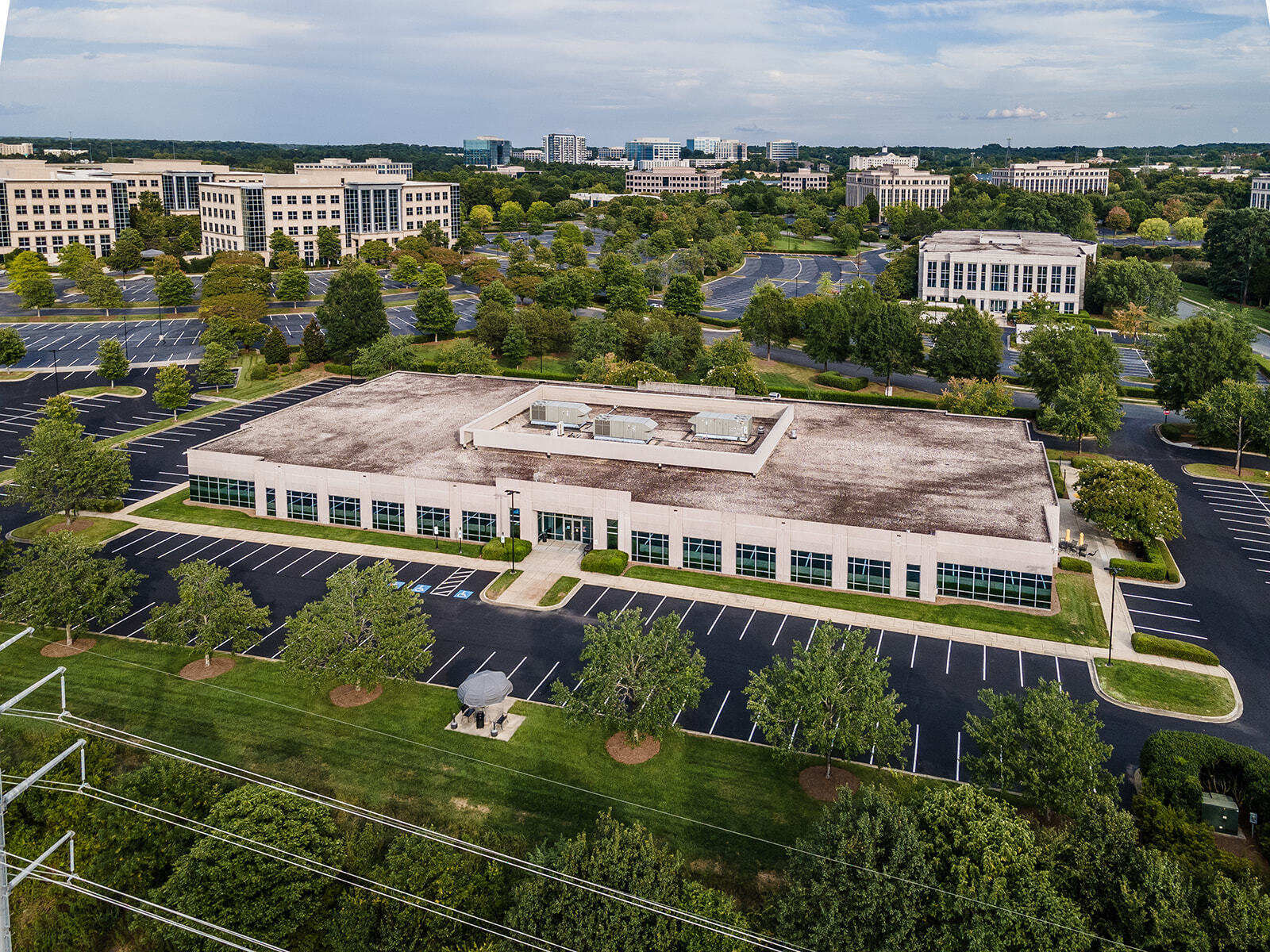 Drone view of Rushmore Four Building exterior on Ballantyne Campus2