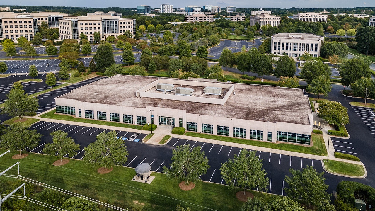 Drone view of Rushmore Four Building exterior on Ballantyne Campus2